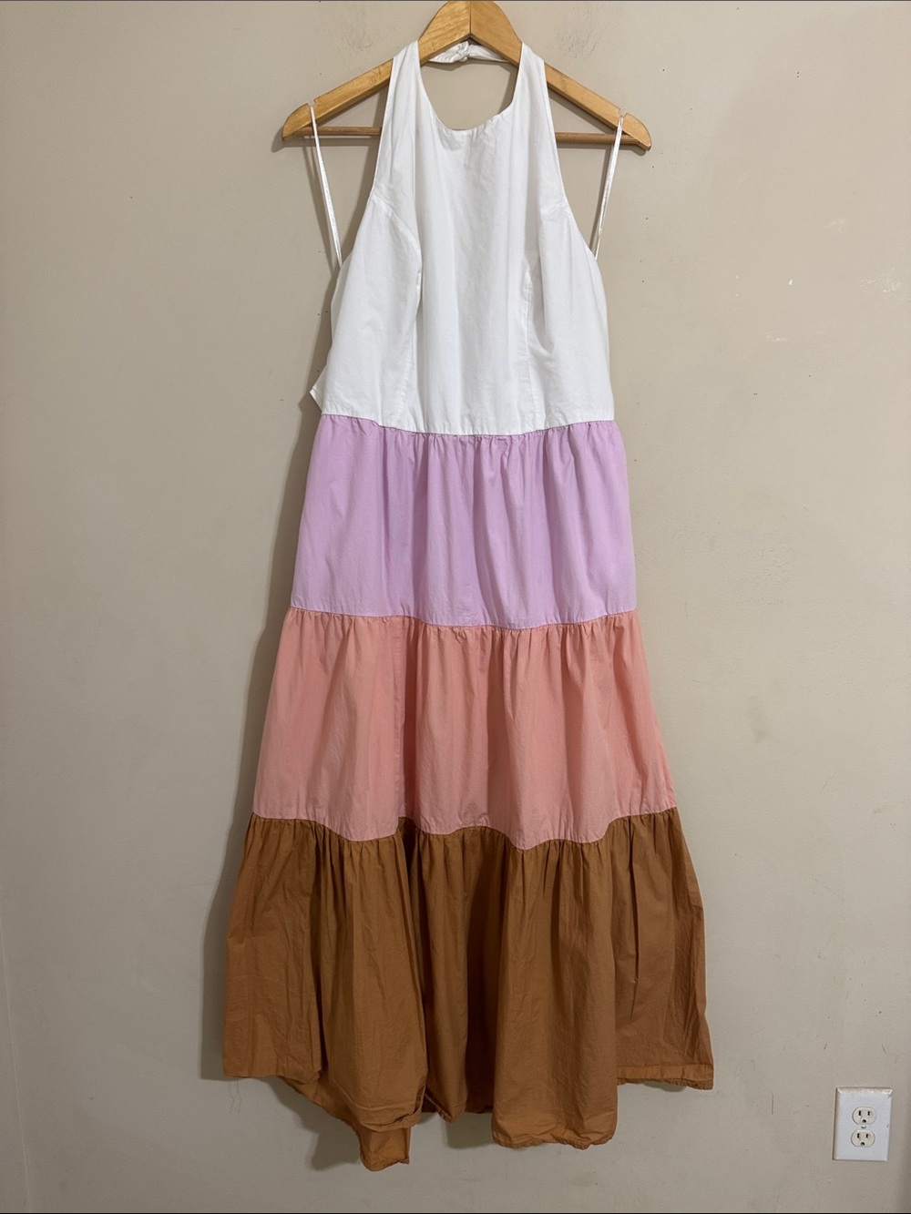 NWOT Women's Cotton Colorblock Halter Tiered Maxi Dress size XL Vacation Boho